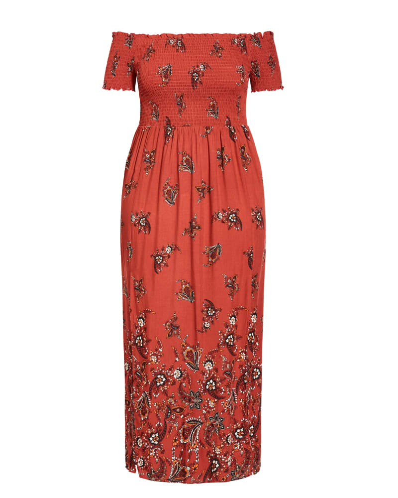 Burnt orange off shoulder dress deals
